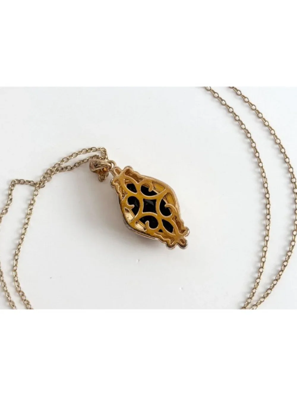Onyx Marquise Cut Vermeil Sterling Silver 925 Vintage Pendant Necklace - 18